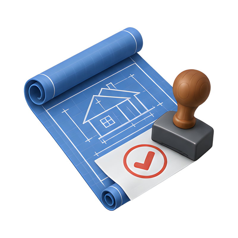Blueprint roll with approval stamp