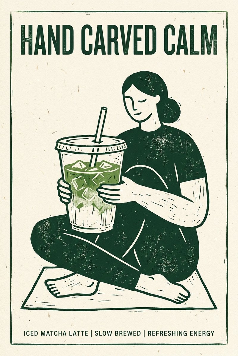 handcrafted matcha linocut print