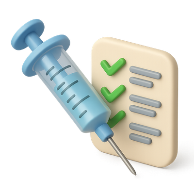 3D Syringe Icon with Checklist Items in Isometric View