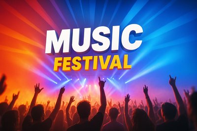 Vibrant Concert Crowd at Music Festival Under Colorful Lights