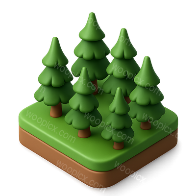 Stylized 3D Taiga Forest Icon with Conifer Trees