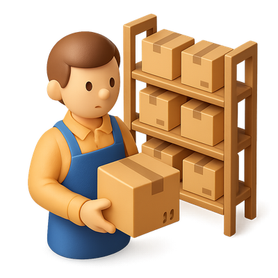 3D Storekeeper Icon with Inventory in Isometric View