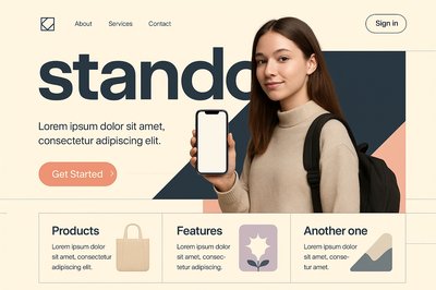 Student Holding Purple Phone in Modern Web Design Layout