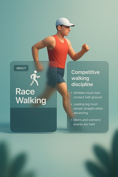 3D Illustration of Race Walking with Integrated Information Panels