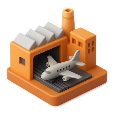 3D Icon of an Airplane in a Hangar Setting