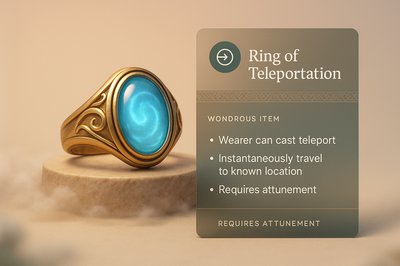3D Illustration of a Ring of Teleportation with Info Card