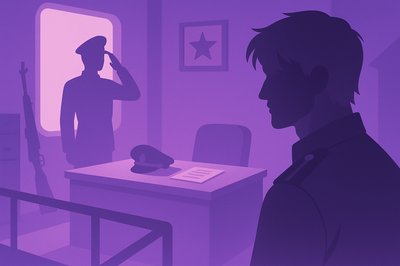 Stylized Military Scene with Silhouetted Figures