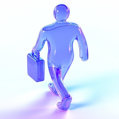 Stylized Glass Figure Carrying Briefcase