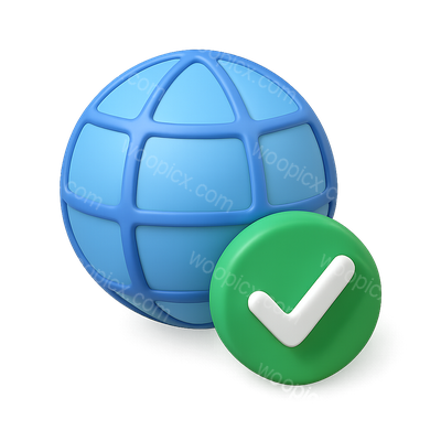 3D Globe with Checkmark Icon in Isometric View