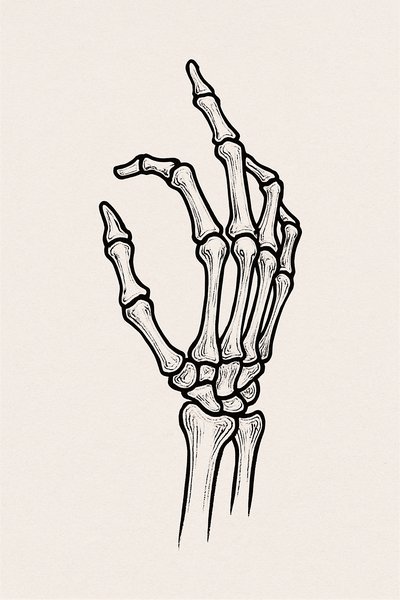 Stylized Illustration of a Skeletal Hand Gesture