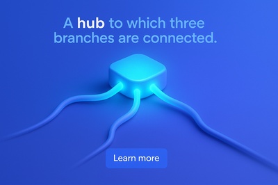 Glowing Hub with Three Connected Branches in a Blue Atmosphere
