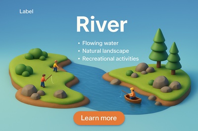 3D River Scene with Activities and Natural Landscape
