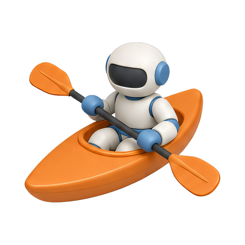 robot kayaking on a lake