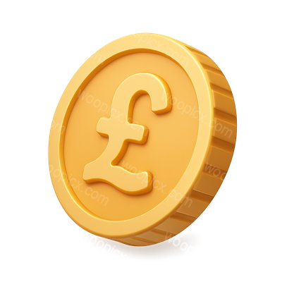 Stylized 3D Icon of a Pound Coin with Isometric Design