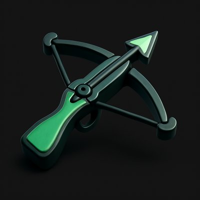 Detailed 3D Crossbow Icon Illustration in Green and Black