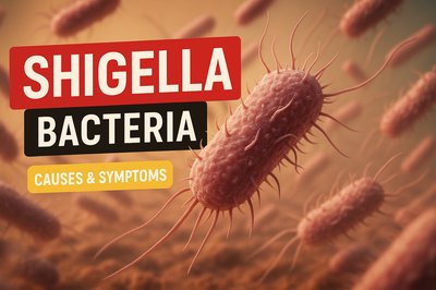 Detailed Illustration of Shigella Bacteria with Informative Text Overlay