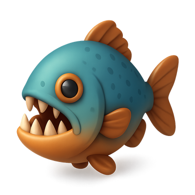 Colorful 3D Piranha Icon with Sharp Teeth