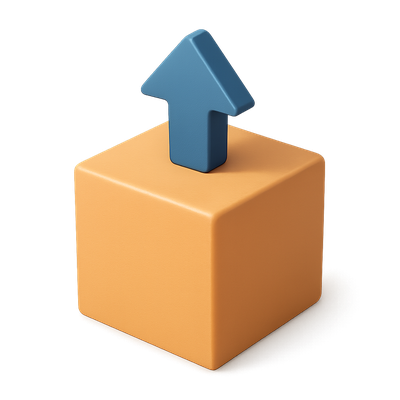 3D Cube with Upward Arrow Icon Design
