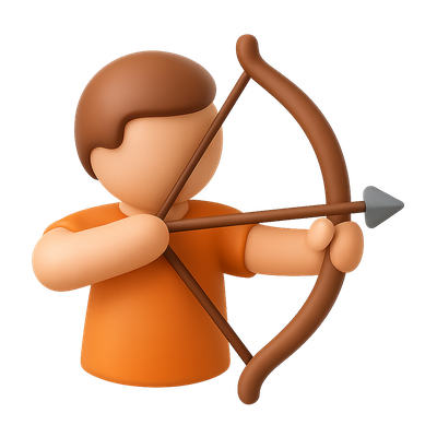 3D Archer Icon in Isometric View with Bow and Arrow
