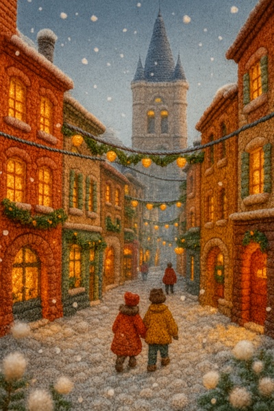Charming Snowy Knit Scene in Bordeaux