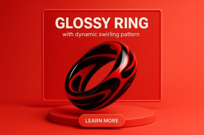 3D Render of Glossy Ring with Swirling Pattern on Bold Background
