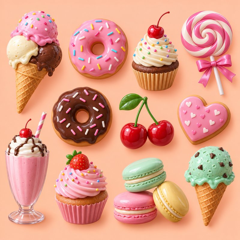 Glossy 3D dessert elements