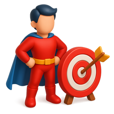 3D Superhero Icon with Target in Volumetric Style