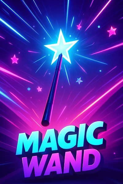 Dynamic Neon Magic Wand Illustration with Glowing Effects