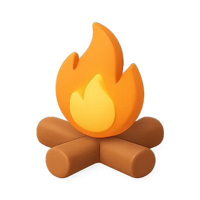 Stylized Campfire Icon with Vibrant Flames