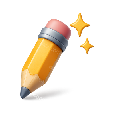 Stylized Sparkling Pencil Icon in 3D Design
