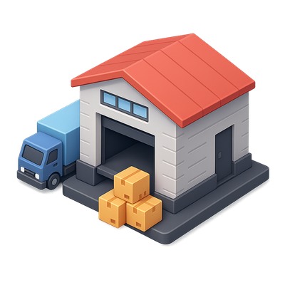 3D Warehouse Icon with Truck and Boxes