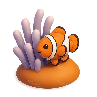 3D Clownfish in Anemone Home Icon Design