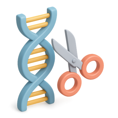 3D Icon of CRISPR Gene Editing with Scissors and DNA Helix