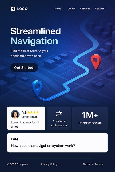 Dynamic Landing Page Design with 3D Map and Navigation Theme