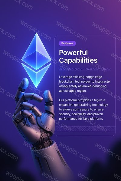 Robotic Hand Grasping a Glowing Ethereum Crystal