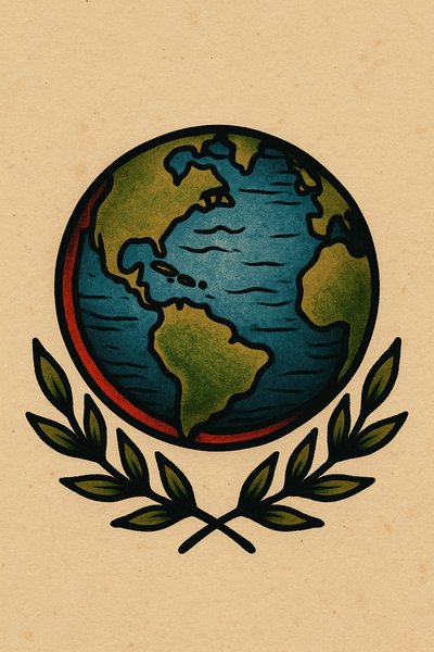 Illustrative Globe with Olive Branches Symbolizing Peace