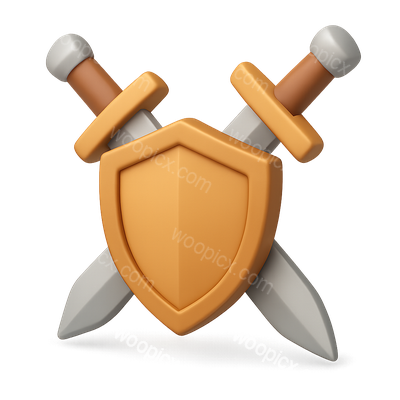 Stylized 3D Swords and Shield Icon Design
