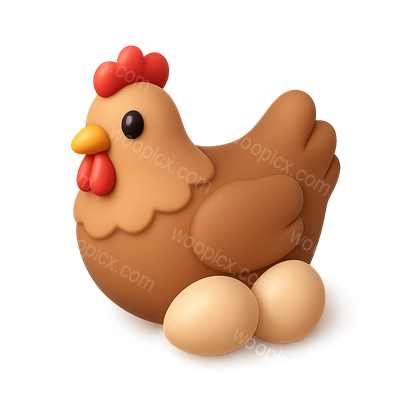 3D Hen Icon with Eggs in Isometric Style