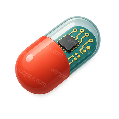 3D Edible Electronics Pill Icon with Circuit Design