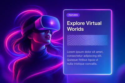 Woman in VR Glasses Exploring Neon Virtual Worlds