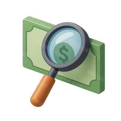 3D Magnifying Glass Over Banknote Icon