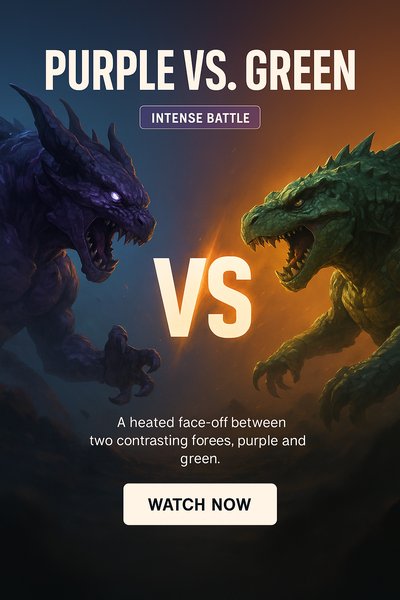 Epic Showdown: Purple vs. Green Battle Graphic