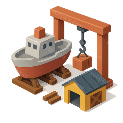 Colorful 3D Icon of a Shipyard Scene with Crane