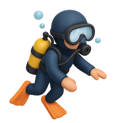 3D Scuba Diver Icon in Isometric Design
