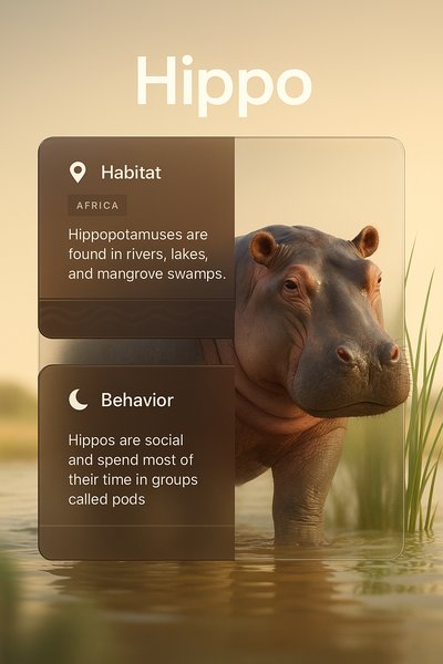 Stylish 3D Hippo Illustration with Informative Blocks