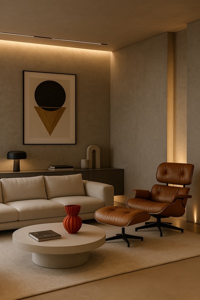 Modern Minimalist Living Room with Soft Lighting
