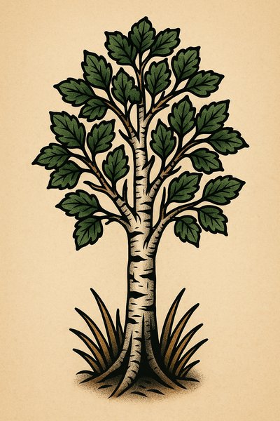 Illustration of a Stylized Tree with Green Leaves