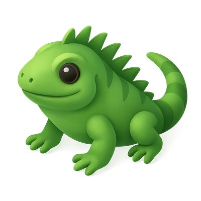 3D Green Iguana Icon with Spiky Features