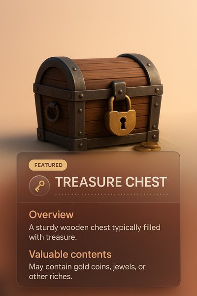 3D Treasure Chest Illustration with Informative Overlay