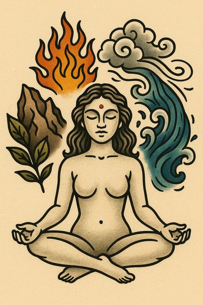 Illustration of a Meditating Figure Representing Elements